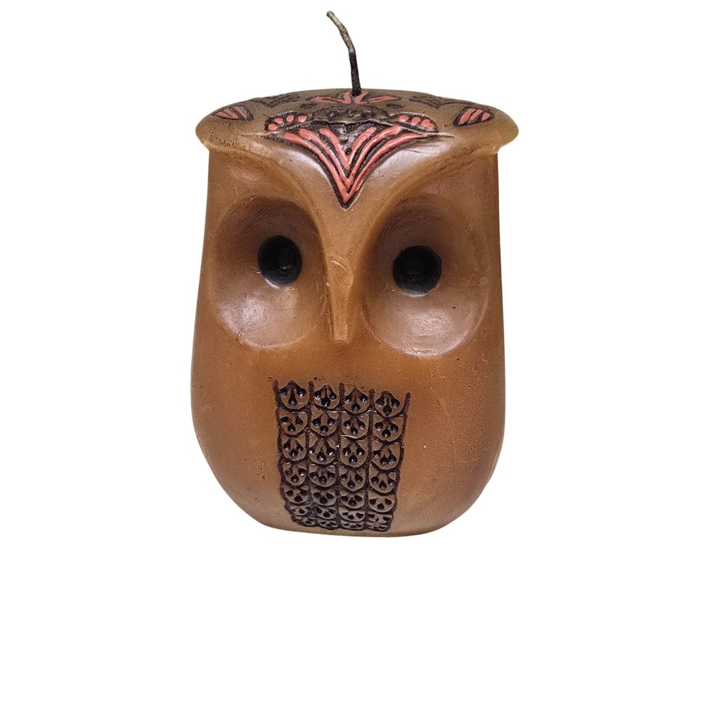 Vintage Hallmark Owl Candle Handcrafted Mexico Brown Pink Figural Decorative Wax